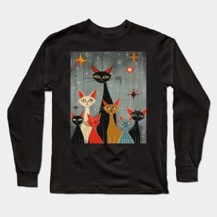 Mid Century Modern CAT Mixed Mediums Long Sleeve T-Shirt